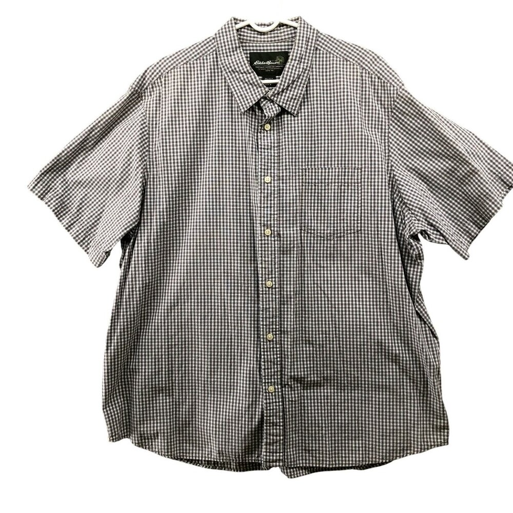 Eddie Bauer Short Sleeve Shirt Mens XXL Button Up Brown Check Plaid Cotton
